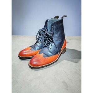 Handmade Men's 10.5 Wing Tip Brogue Lace Up Cap Toe Leather High Ankle Boot